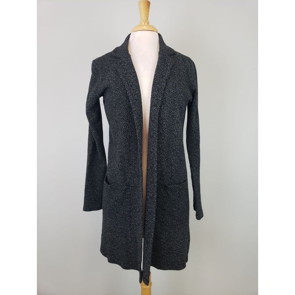 Lucky Brand Stretch Tweed Open Front Cardigan Black Size Medium